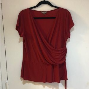 Roz & Ali top gathered at side faux wrap with tie